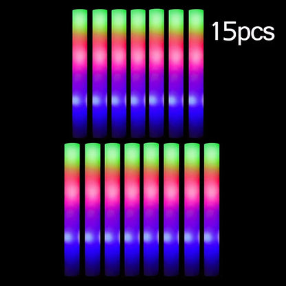 15/30Pcs LED Glow Sticks Bulk Colorful RGB Glow Foam Stick Cheer Tube Dark Light for Xmas Birthday Wedding Party Supplies - 1