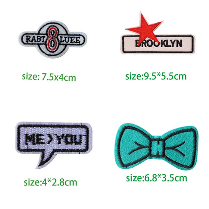 1PCS Black White English Alphabet Rectangle Embroidery Patches for Clothing Stripes Written Words Sticker Clothes Letters Bad