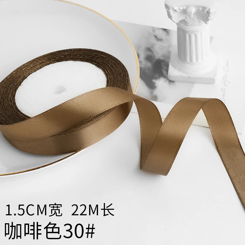 Wusmart 22Meters/Roll 1.5cm Single Face Satin Ribbon DIY Handmade Crafts Fabric Christmas Wedding Decoration Silk Ribbons - C
