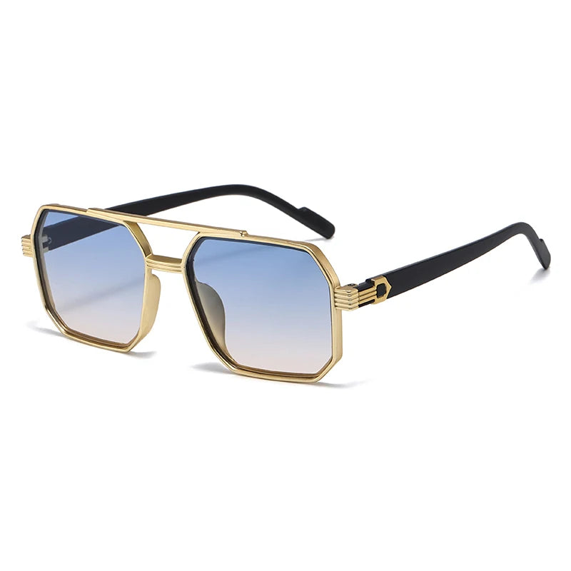 Hiking New Fashion Double Beam Polygonal Anti Light Glasses Retro Personalized Trendy Large Frame Eyewear European and Americ