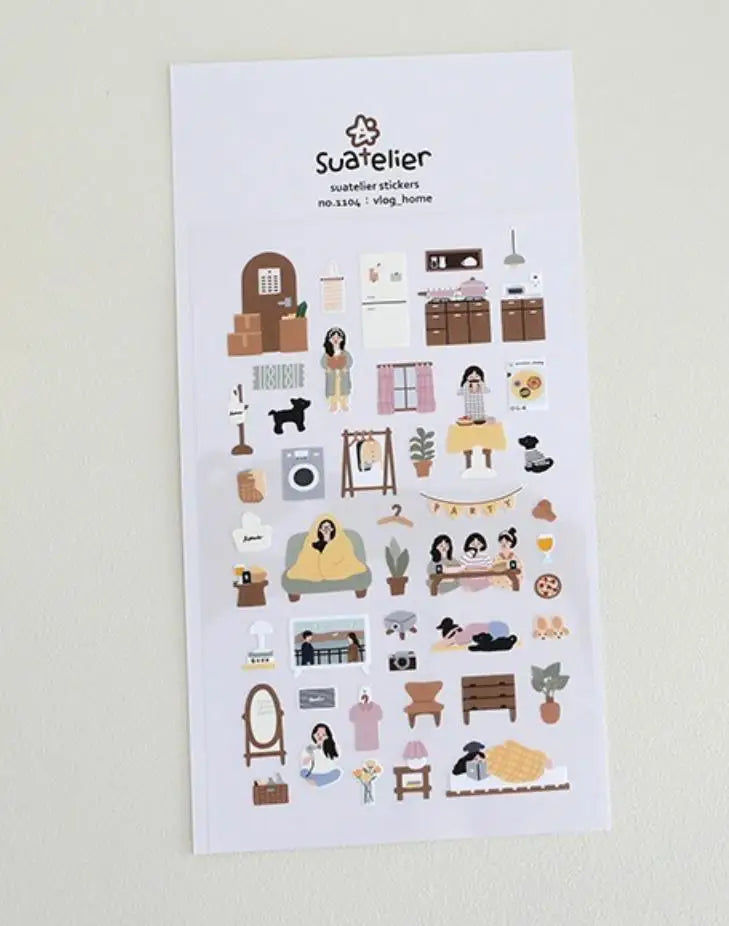 Korean Suatelier Stickers Cute Home Style Scrapbooking DIY Junk Journal Diary Stationery Deco Sticker Handiwork Craft Supplie