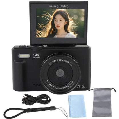 75MP Digital Camera for Photography 5K 18X Digital Zoom Vintage Vlog Video Recorder For YouTube 180° Flip Screen Selfile WiFi
