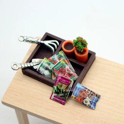 Dollhouse Gardening Wooden Box Shovel Potted Plant Seeds Mini Model Garden Scene Accessories