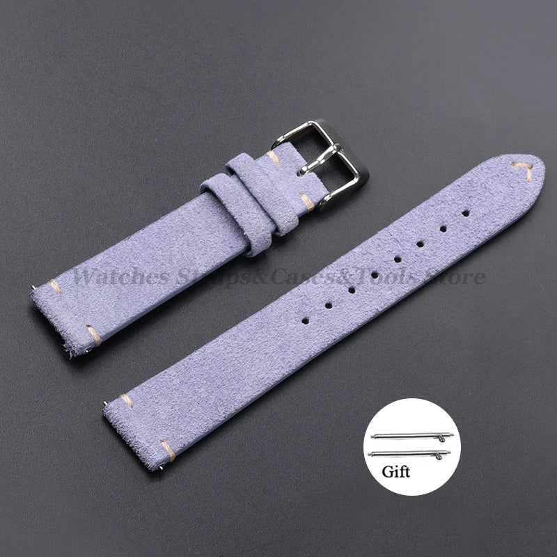 Vintage Genuine Suede Leather Watchband 14mm 16mm 18mm 20mm 22mm for Omega for Seiko Handmade Bracelet Quick Release Watch St