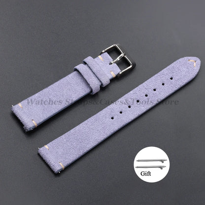 Vintage Genuine Suede Leather Watchband 14mm 16mm 18mm 20mm 22mm for Omega for Seiko Handmade Bracelet Quick Release Watch St