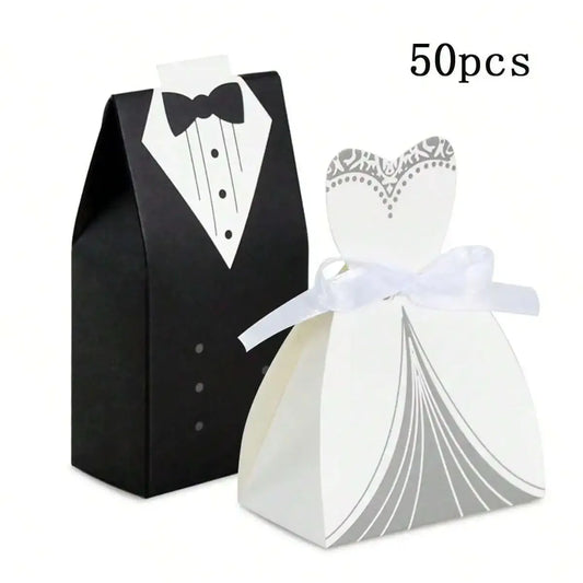50pcs Wedding Favor Boxes Small Wedding Party Favor Boxes Bride and Groom Candy Boxes forDress and Tuxedo Favor Boxes