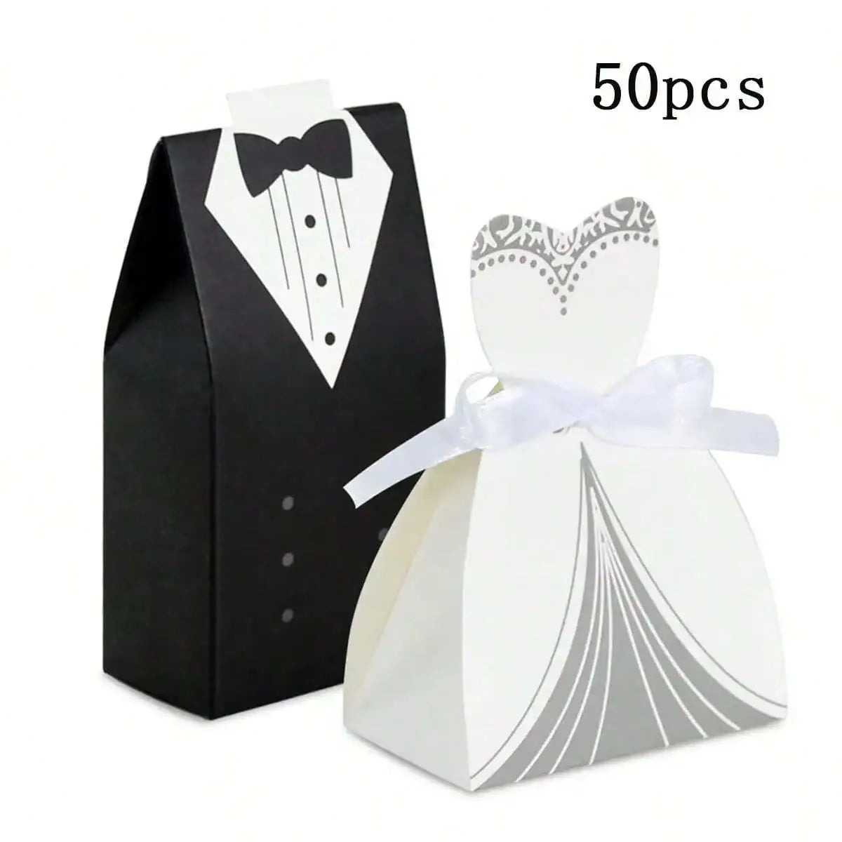 50pcs Wedding Favor Boxes Small Wedding Party Favor Boxes Bride and Groom Candy Boxes forDress and Tuxedo Favor Boxes - MULTI