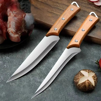 Stainless Steel Fillet Boning Knife Professional Chef's Kitchen Knife Forged Meat Cleaver Fish Slicing Knife Wooden Handle