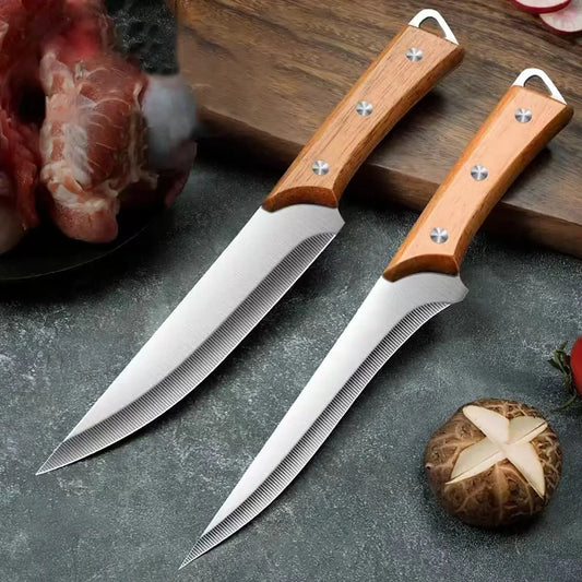 Stainless Steel Fillet Boning Knife Professional Chef's Kitchen Knife Forged Meat Cleaver Fish Slicing Knife Wooden Handle