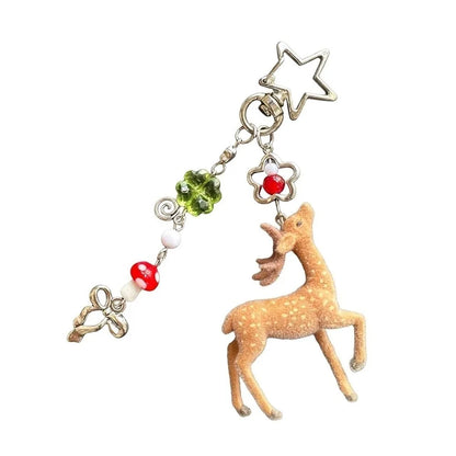 Cute Portable Deer Keychain 11.5cm Length Korean Style DIY Bead Case Handmade Bag Pendant - Style G