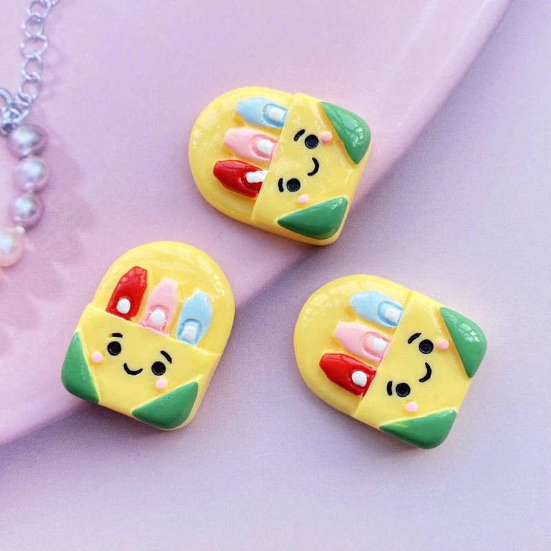 8pcs/Lot Hand Painted Kawaii Resin Mixed Mini Stationery Flatback Cabochons For Hair Bow Centers DIY Scrapbooking Decor D40 -