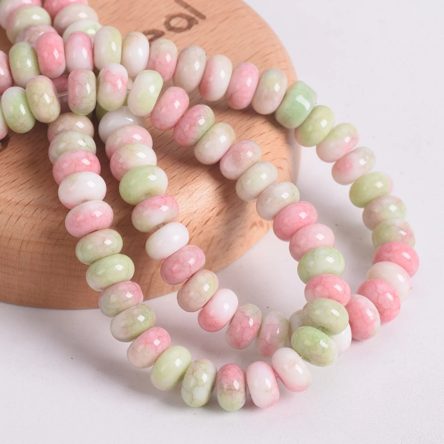 50pcs Mixed Colors Rondelle Shape 8x5mm Opaque Glass Loose Spacer Beads Lot For Jewelry Making DIY Bracelet Findings - Pink G