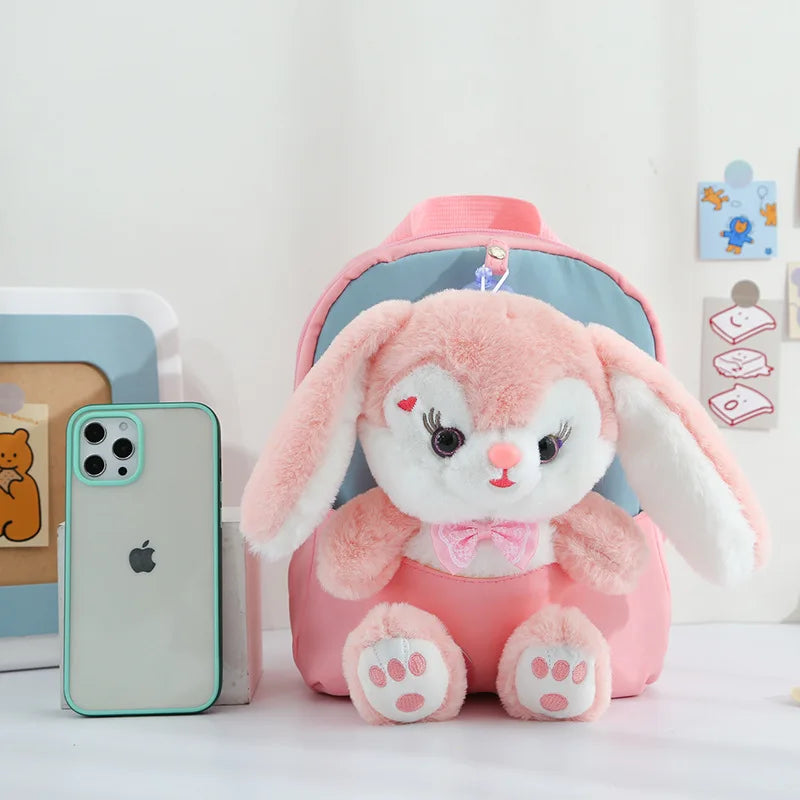 Plush 3D Rabbit Backpack for Boys Girls Kids Children SchoolBag Cute Bow Tie Cartoon School Bags Kindergarten Preschool Baby 