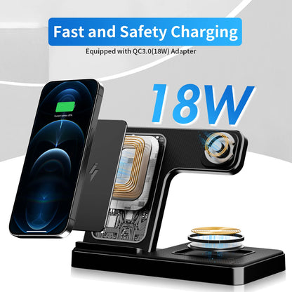 3 In 1 Wireless Charging Station Magnetic Fast Charging 18W Foldable For IPhone 16 15 14 13 12 Pro/Pro Max/Plus/Watch & Airpo