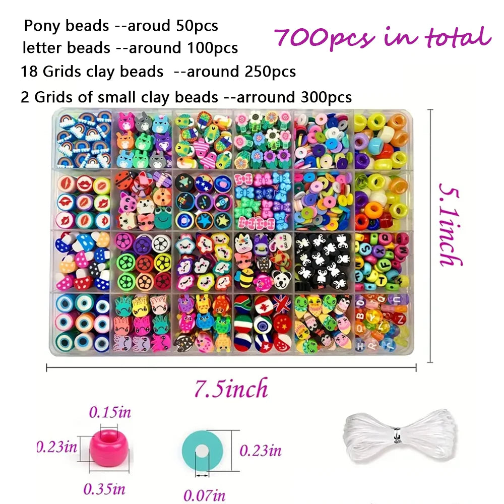700Pcs Jewelry Making Kit DIY Beaded Crafts for Necklaces & Bracelets Acrylic, Soft Clay, Animal Charms, Polymer Clay Bead Se
