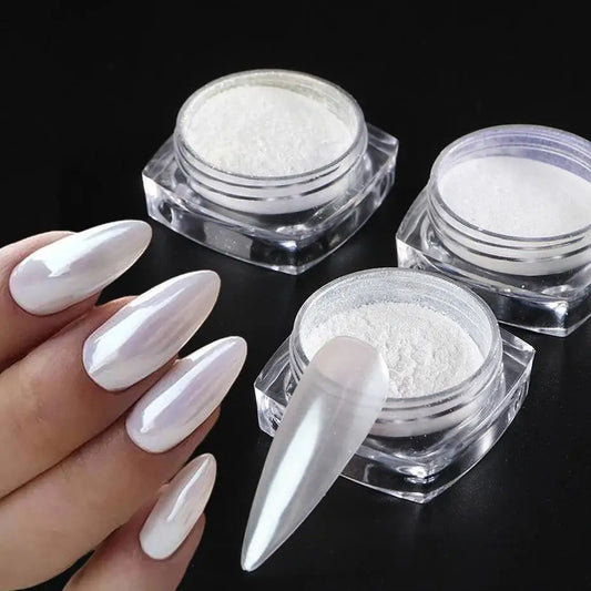 Moonlight Pearl White Nails Glitter Dust Chrome Aurora White Rubbing on Powder Shell Mirror Pigment Nail Art Supplies Decorat
