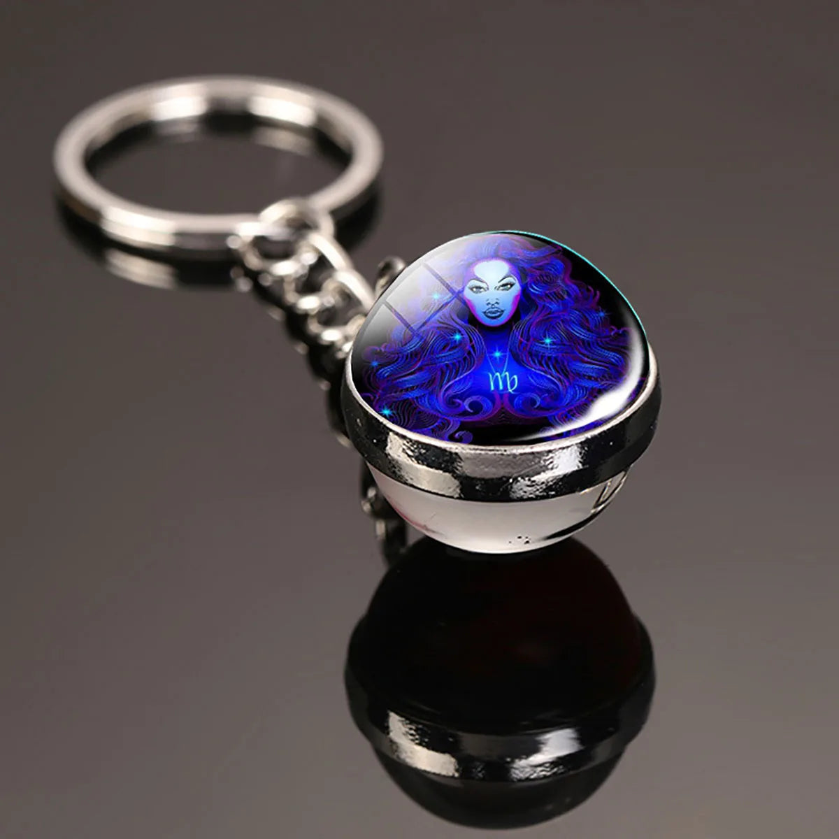 12 Constellation Key Chain Luminous Double Sided Glass Ball Pendant 12 Zodiac Key Chain Fashion Birthday Gift for Men and Wom