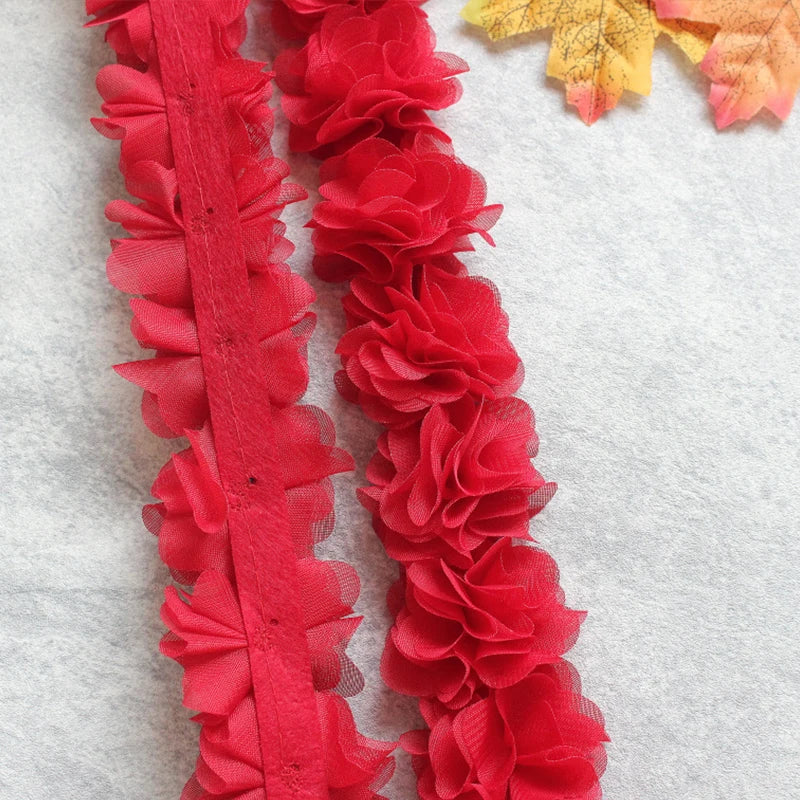 1 Yard Width 5cm 3D Chiffon Flowers Lace Trim Multicolor DIY Lace Ribbon Decor Clothes Accessories Craft Sewing Fabric Suppli