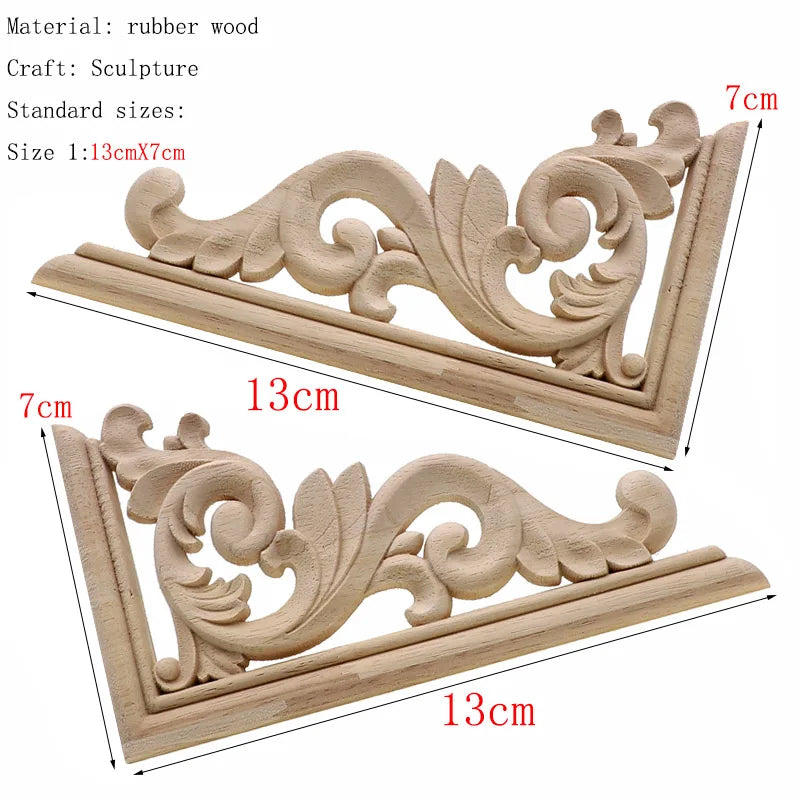 1Pc Unique Natural Floral Wood Carved Wooden Figurines Crafts Corner Appliques Frame Wall Door Furniture Woodcarving Decorati