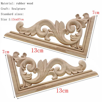 1Pc Unique Natural Floral Wood Carved Wooden Figurines Crafts Corner Appliques Frame Wall Door Furniture Woodcarving Decorati