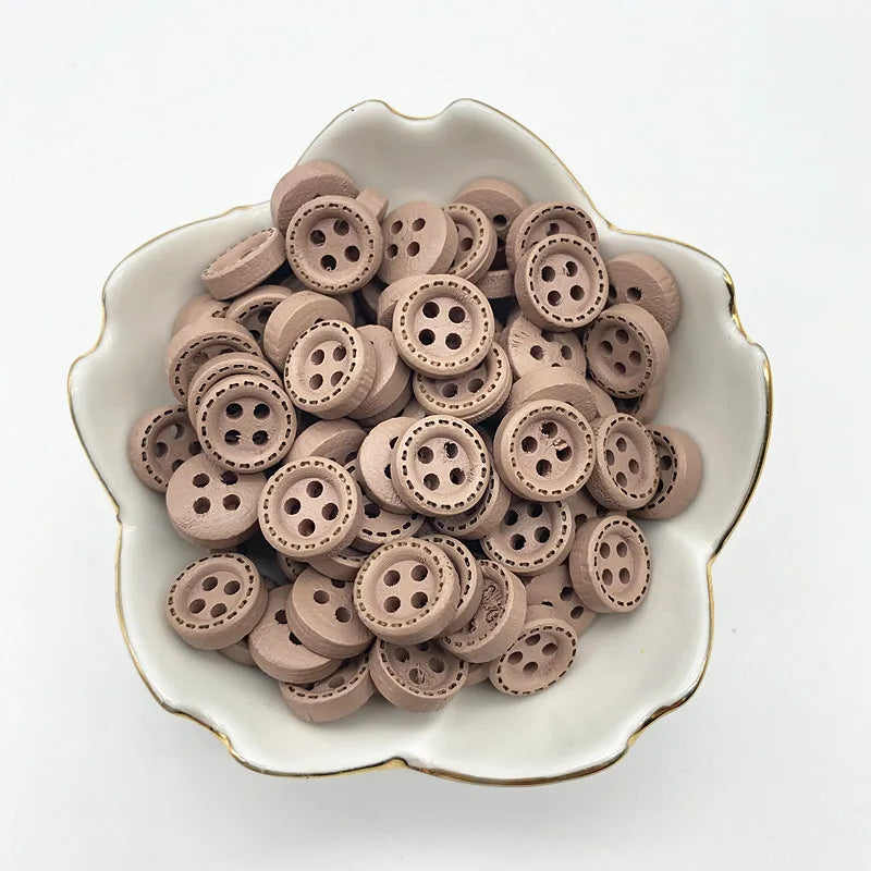 50pcs 10mm 4hole Mini Color Kids Buttons Wood Buttons Clothing Wedding Decoration Sewing Accessories - 10