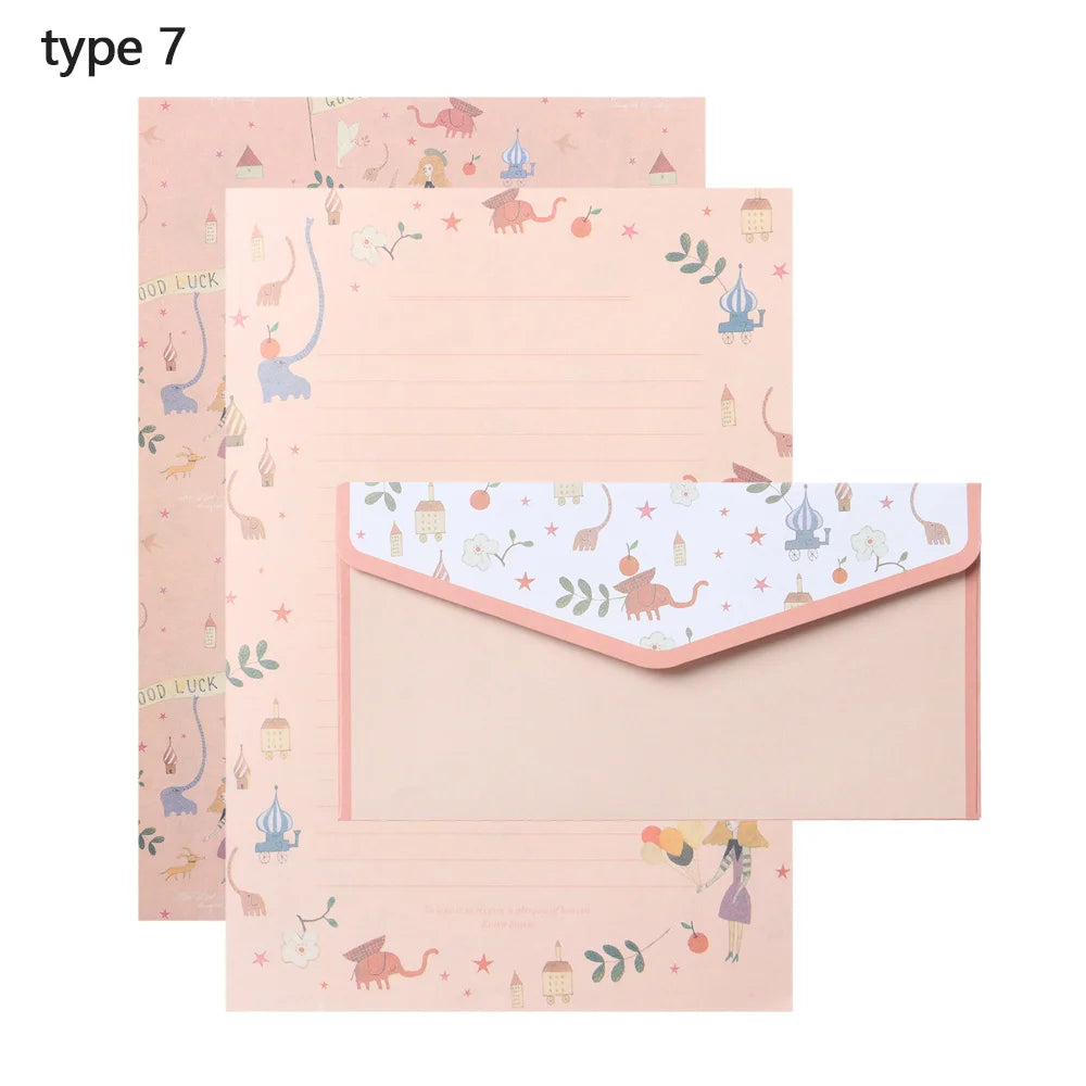 6Pcs Differrent Design Writing Paper With 3Pcs Envelopes Cartoon Pattern Vintage Floral Letter Stationery School Office Suppl