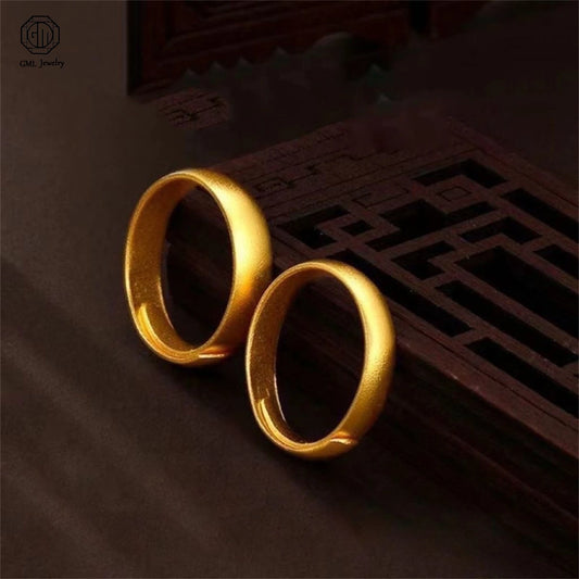 Sand Gold Adjustable Ring Matte Wide Band Openable Fade Resistant Unisex Couple Jewelry Solid Minimalist Gift