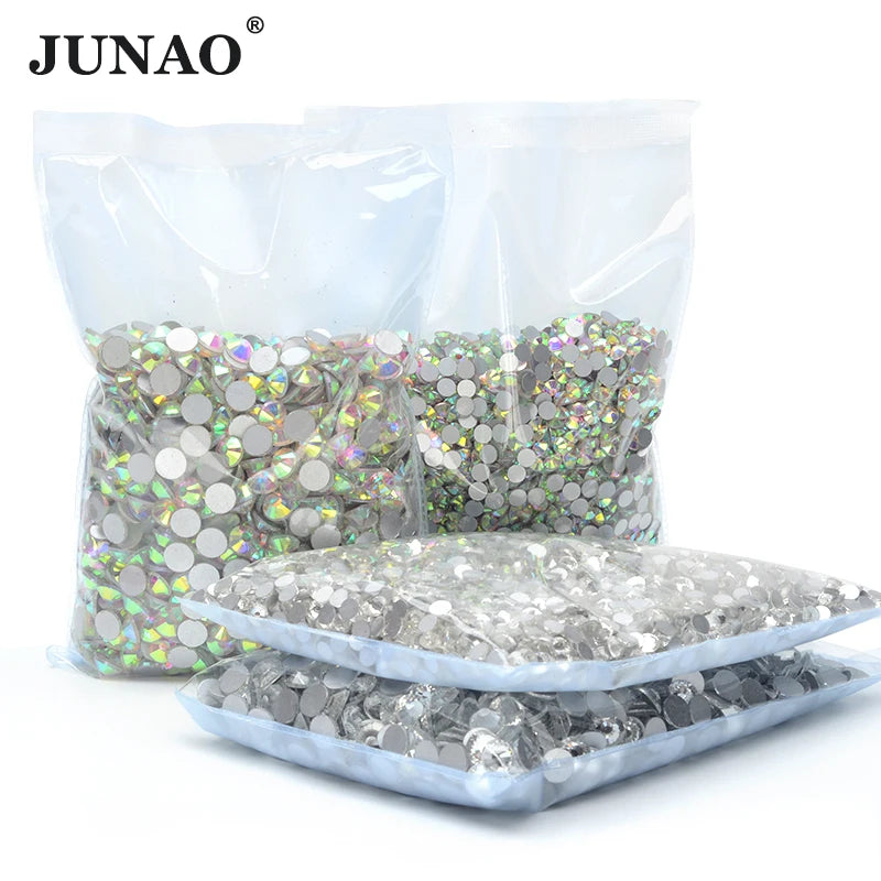 JUNAO 100Gross SS3 SS4 SS5 SS6 SS30 SS40 SS50 Large Size Crystal AB Glass Rhinestone Flatback Crystals Non Hotfix Strass For 