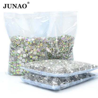 JUNAO 100Gross SS3 SS4 SS5 SS6 SS30 SS40 SS50 Large Size Crystal AB Glass Rhinestone Flatback Crystals Non Hotfix Strass For 