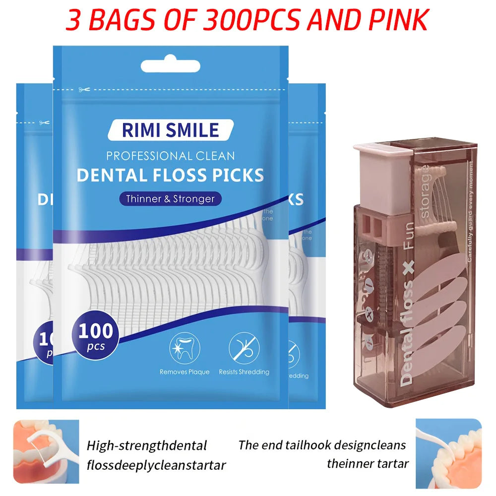 (Affordable) 50/100/300 PCS-RIMI Smile Floss - Comes with Automatic Floss Box - Convenient to Carry When Going Out - 300PCS A