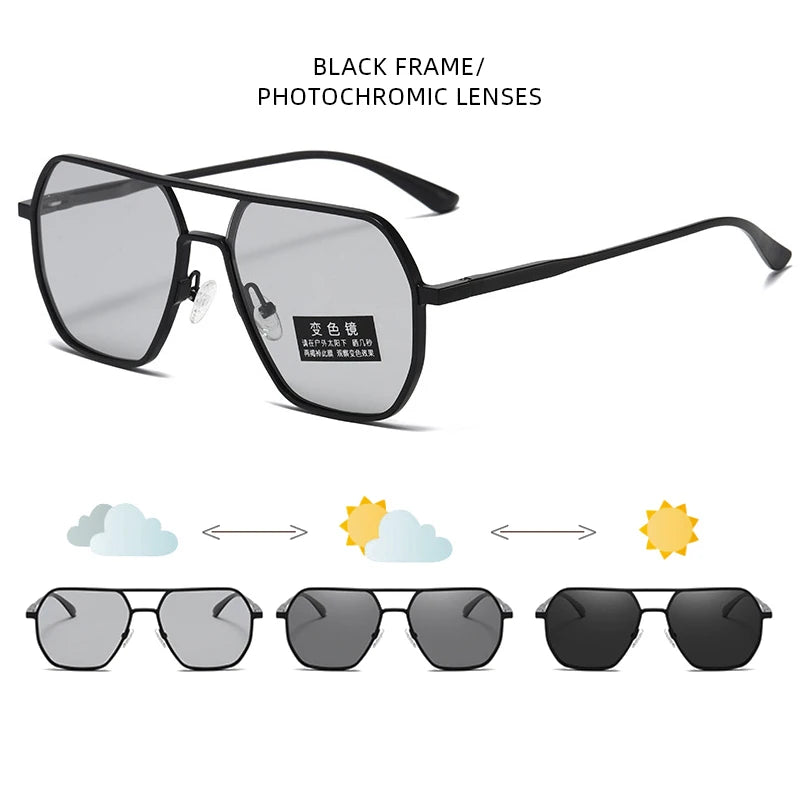 Luxury Metal Photochromic Sunglasses Men Women Fashion Polarized Sun Glasses Stylish Chameleon Anti-glare Driving Shades UV40