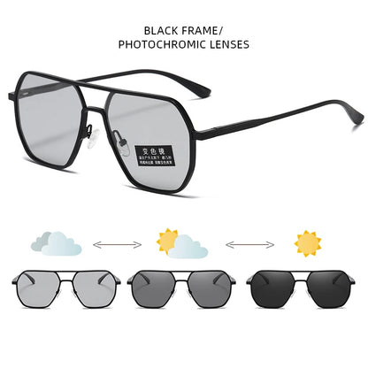 Luxury Metal Photochromic Sunglasses Men Women Fashion Polarized Sun Glasses Stylish Chameleon Anti-glare Driving Shades UV40