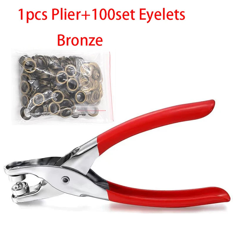 100sets 4mm Metal Eyelet and Eyelet Punch Die Tool Grommet DIY Manual Tools Kit Leather Craft Clothing Leather Belt Hat - Pli