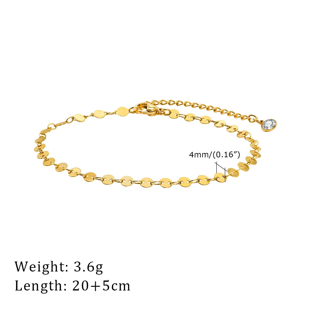 2024 Summer New Gold Color Anklets For Women Stainless Steel Firga Chain Feet Jewelry Layered Link Chain Accessory - Anklet 1