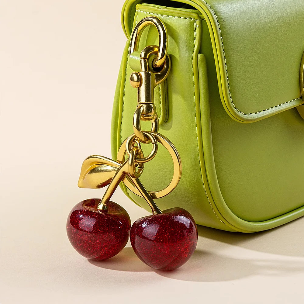 Trendy Red Cherry Pendant Keychain for Women Cute Bag Decorations Multifunctional Jewelry Car Key Accessories Charm Keyring G