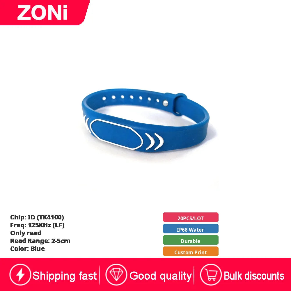RFID IC ID Silicone Wristband Fudan F08 S50 M1 13.56MHz / TK4100 Chip 125KHz Waterproof Wrist Tag for Swimming & Foot Spa 20P