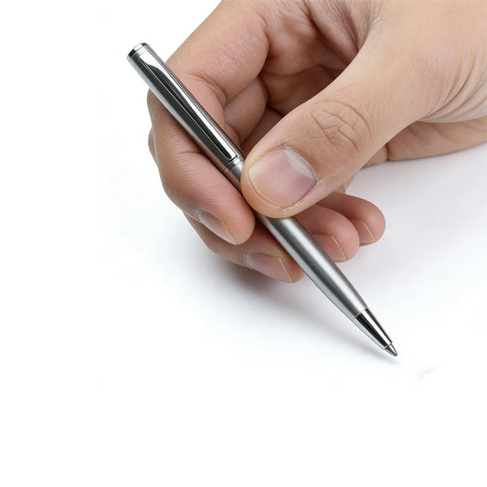 Mini Stainless Steel Metal Ballpoint Pen with 10 Replacement Refills Set, Portable Pocket Ballpen Compact Short Pen for Walle