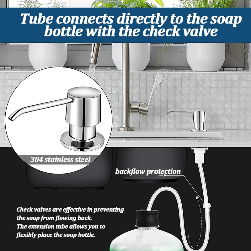 Stainless Steel Soap Dispenser Extension Tube Kit Kitchen Sink Liquid Soap Dispenser Bathroom Lotion Detergent Hand Press Pum