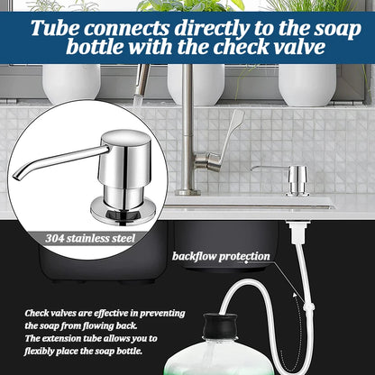 Stainless Steel Soap Dispenser Extension Tube Kit Kitchen Sink Liquid Soap Dispenser Bathroom Lotion Detergent Hand Press Pum