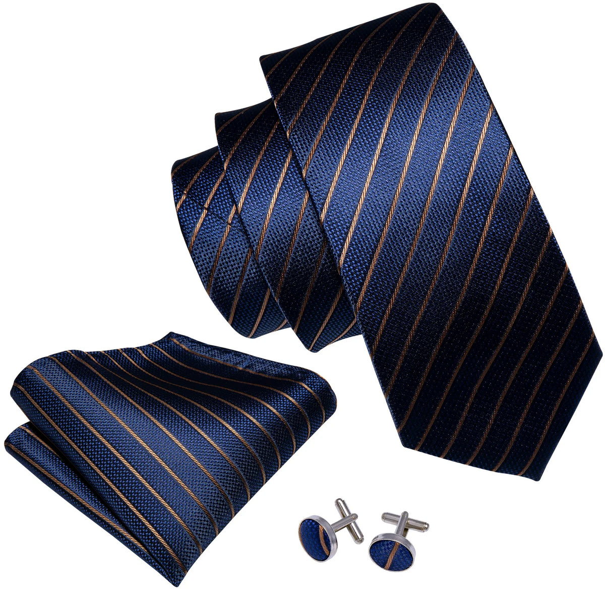 Men Tie Gold Navy Blue Striped Tie Barry.Wang 3.4" Jacquard Party Wedding Woven Fashion Designers Necktie For Men silk Busine