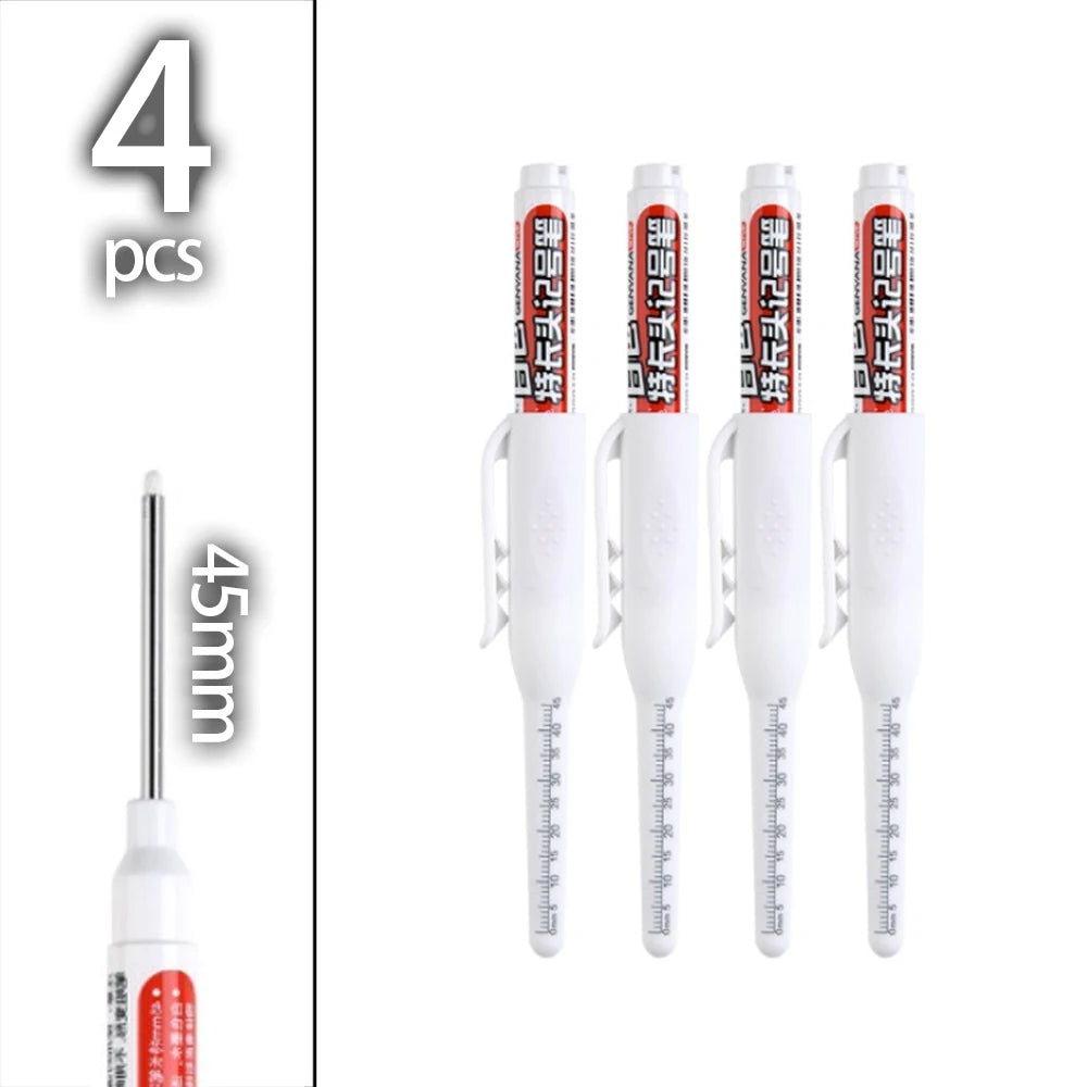 4-60Pcs 45mm Long Nib Head Carpenter Pen Deep Hole Marker Pens Black/Blue/Red/White for Measuring Woodworking Hand Tools - Wh