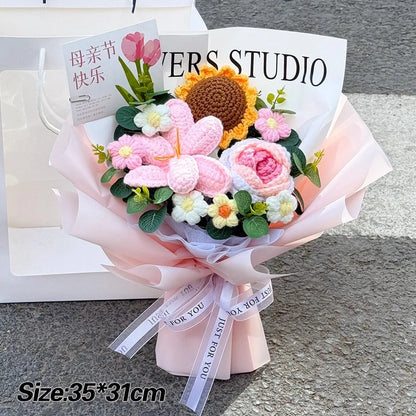 Graduation Bouquet Artificial Crochet Bouquets Hand-woven Flower Bouquet Gifts Teacher's Day Graduation Gift Flowers - S27