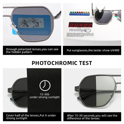 Luxury Metal Photochromic Sunglasses Men Women Fashion Polarized Sun Glasses Stylish Chameleon Anti-glare Driving Shades UV40