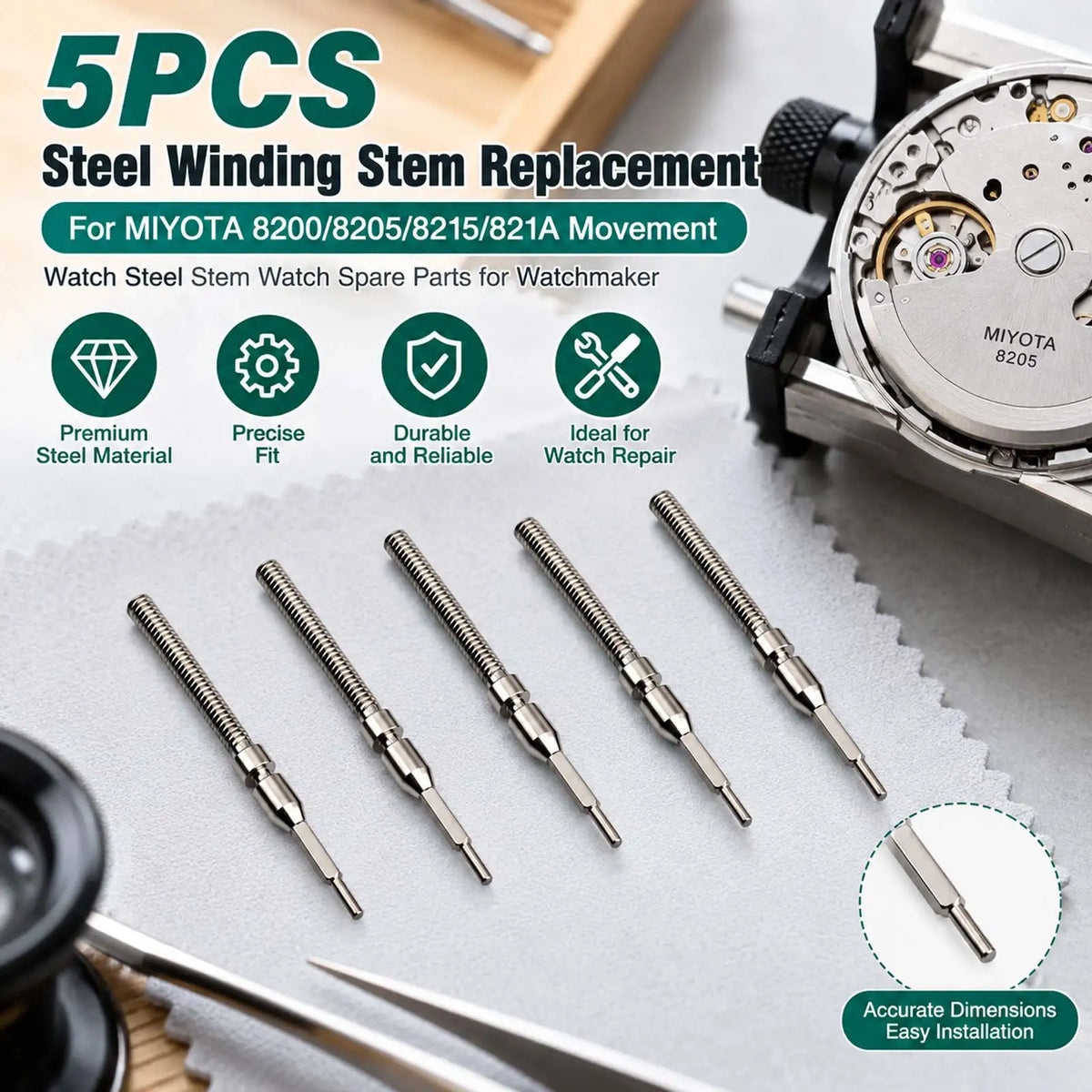 For Miyota 8200 8205 8215 821A Watch Movement Accessories 5Pcs Watch Stem Replacement Repair Parts Steel Stem