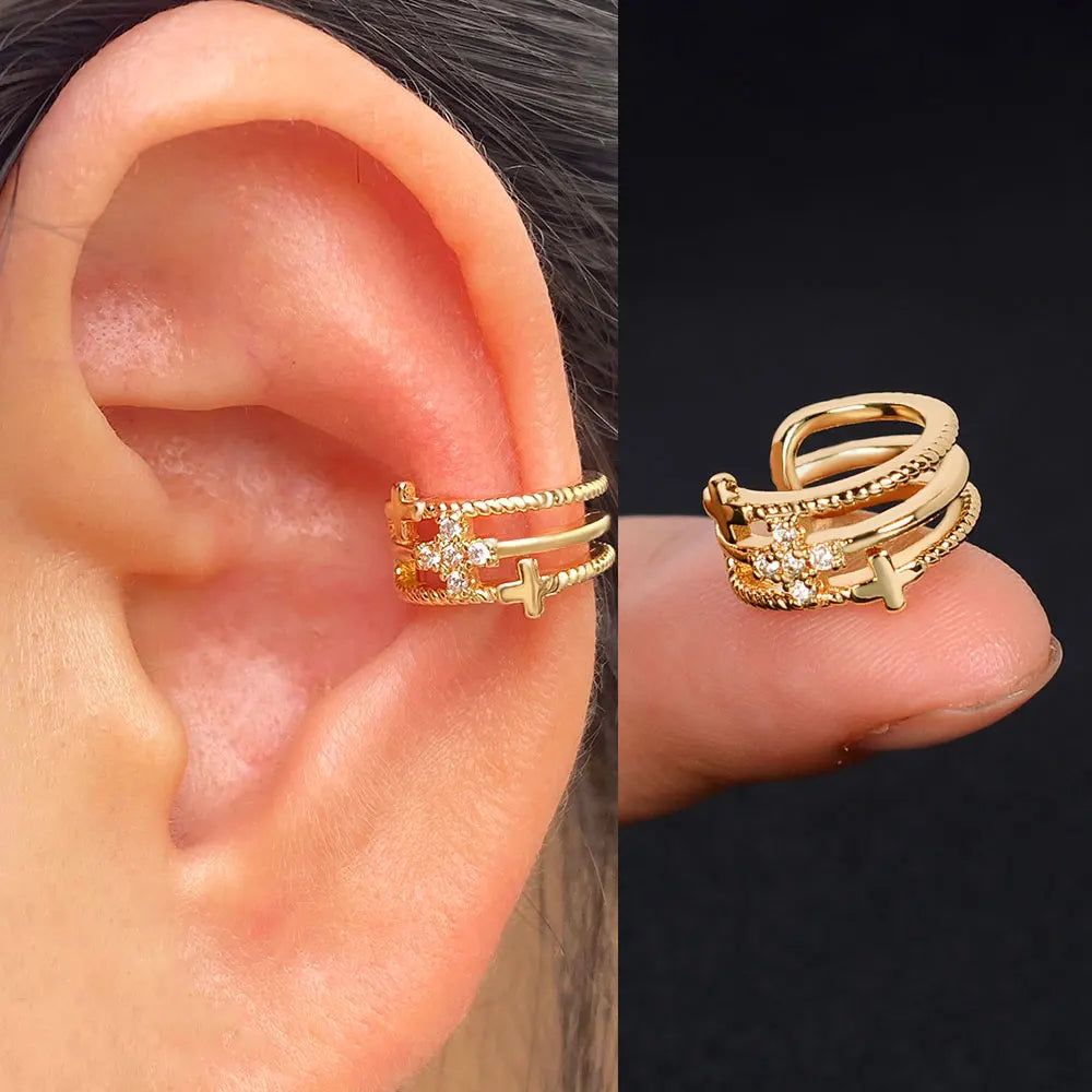 1Piece Zircon Charming Clip On Earrings Ear Cuff Without Piercing Women Geometric C Shape Earscreen Earcuffs Wrap Climb Earri