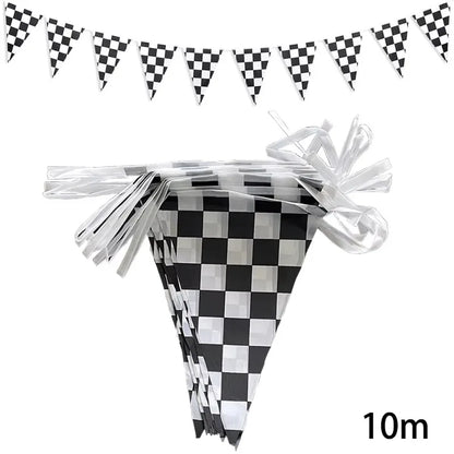 10m Longer Race Car Birthday Banner Decoration Black and White Checkered Flag Theme Party Supplies Birthday Decoration