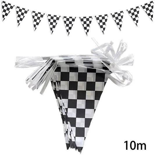 10m Longer Race Car Birthday Banner Decoration Black and White Checkered Flag Theme Party Supplies Birthday Decoration