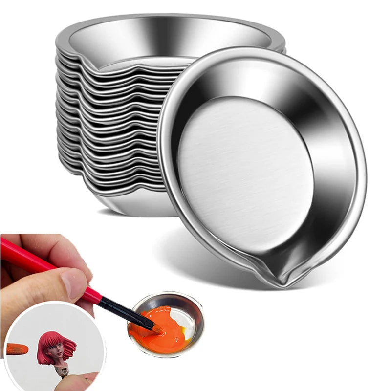 12/24pcs Stainless Steel Painting Color Bowls Oil Paint Trays Paint Color Mixing Cups Color Mixer Children DIY Painting Tools