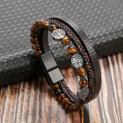 Classic Men's Leather Bracelet New Style Hand-woven Multi-layer Combination Accessory Fashion Man Jewelry - I1 / 19cm