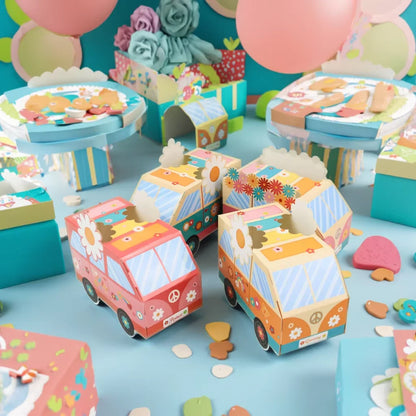 12/24Pcs Groovy Party Favor Boxes Groovy Hippie Peace Bus Centerpiece Birthday Party Decorations Gift Box